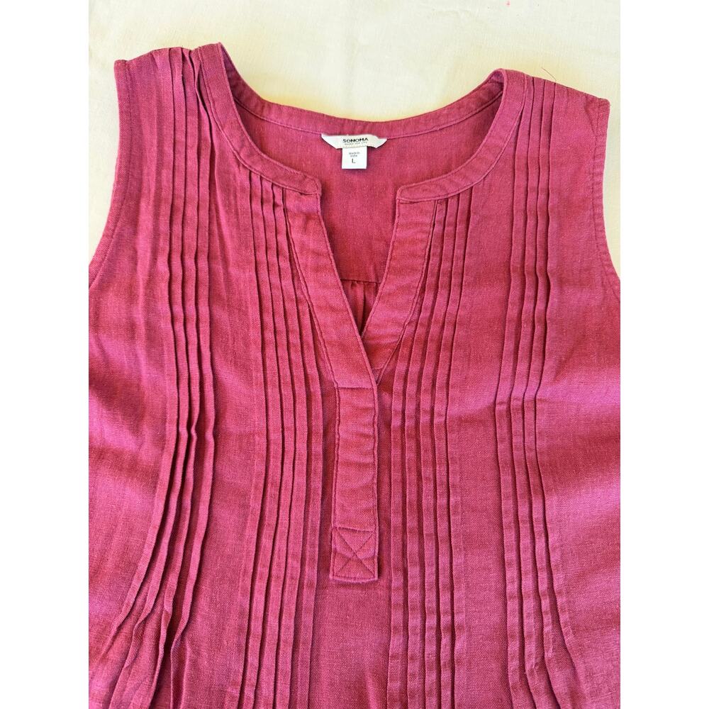 NWT Sonoma Goods For Life Linen Blend Pintuck Deep Berry Pink Shift Dress Large